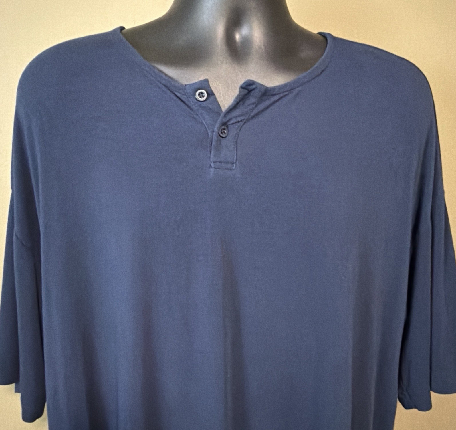 YoungLA Mens Medium Blue Modal Polyester Spandex Oversized Henley T-Shirt