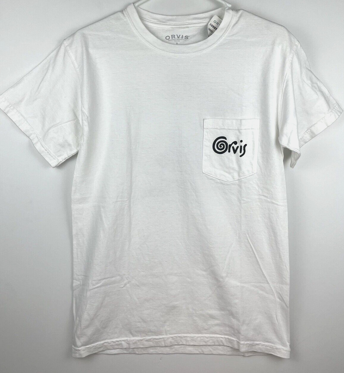New Orvis Mens Pocket T Shirt Fishing Tackle White Mens Small Graphic Print