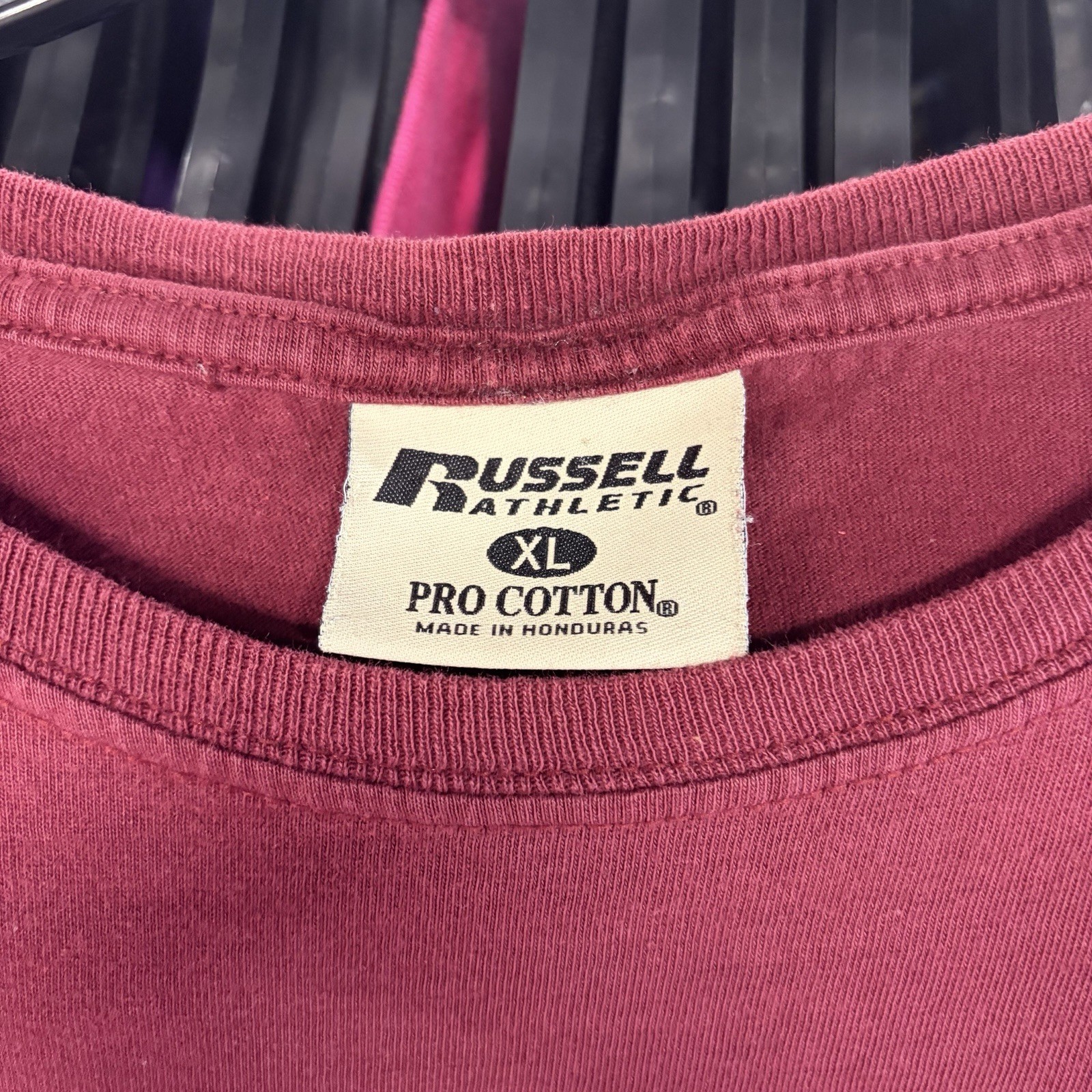 Vintage 90s Russell Athletic Pro Cotton Maroon/Burgundy Blank Pocket Tee Size XL