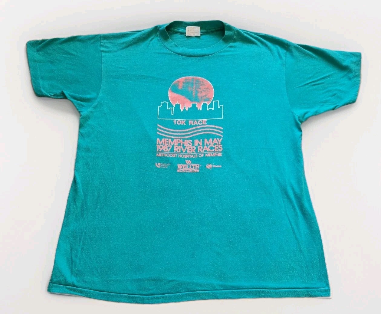 Vintage Hanes T-Shirt Mens Large Green 1987 Memphis 10K Championship Race Top