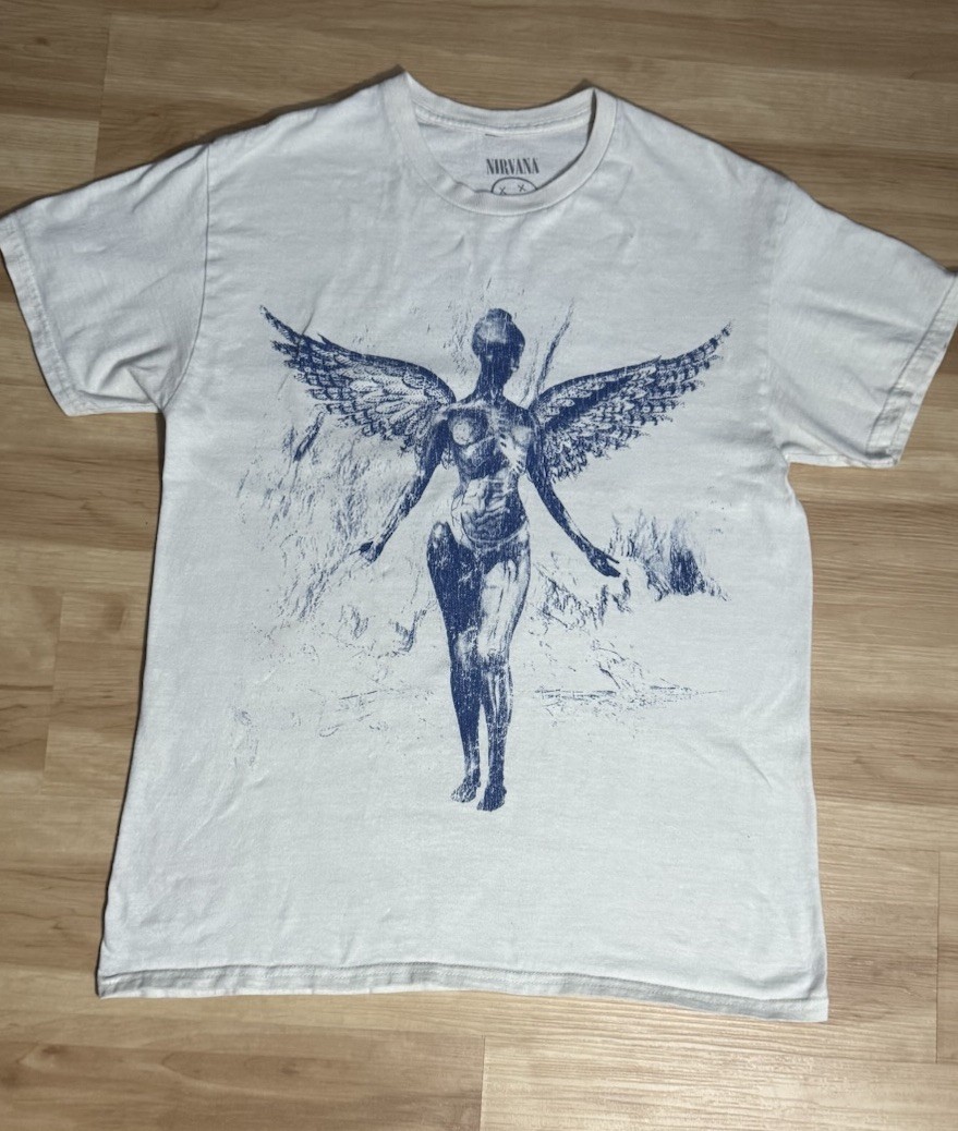 Nirvana In Utero Angel Graphic Band T Shirt White Size Large 19×27 Grunge Rock