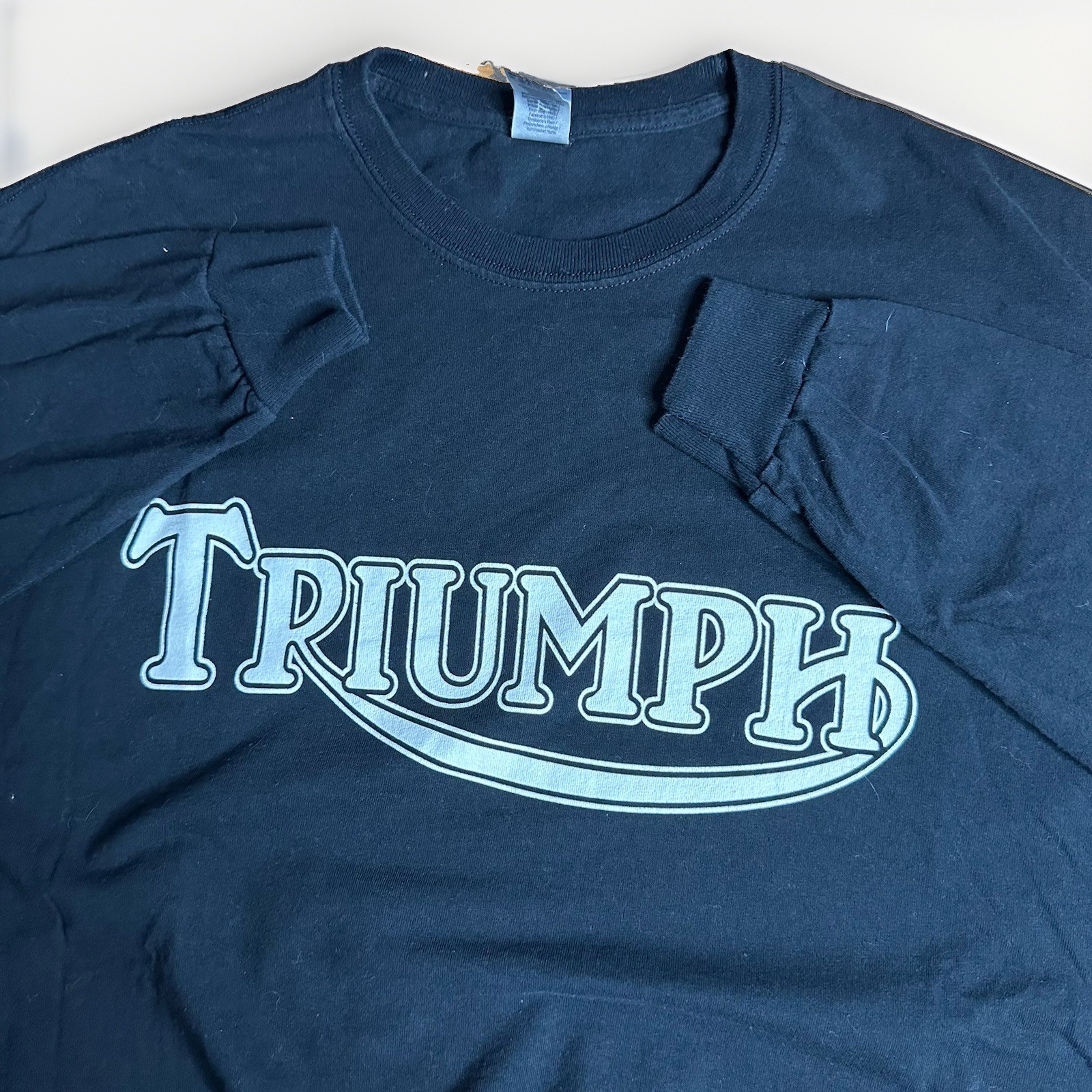 Triumph Motorcycles T-Shirt Mens XL Black Retro Long Sleeve White Logo Biker