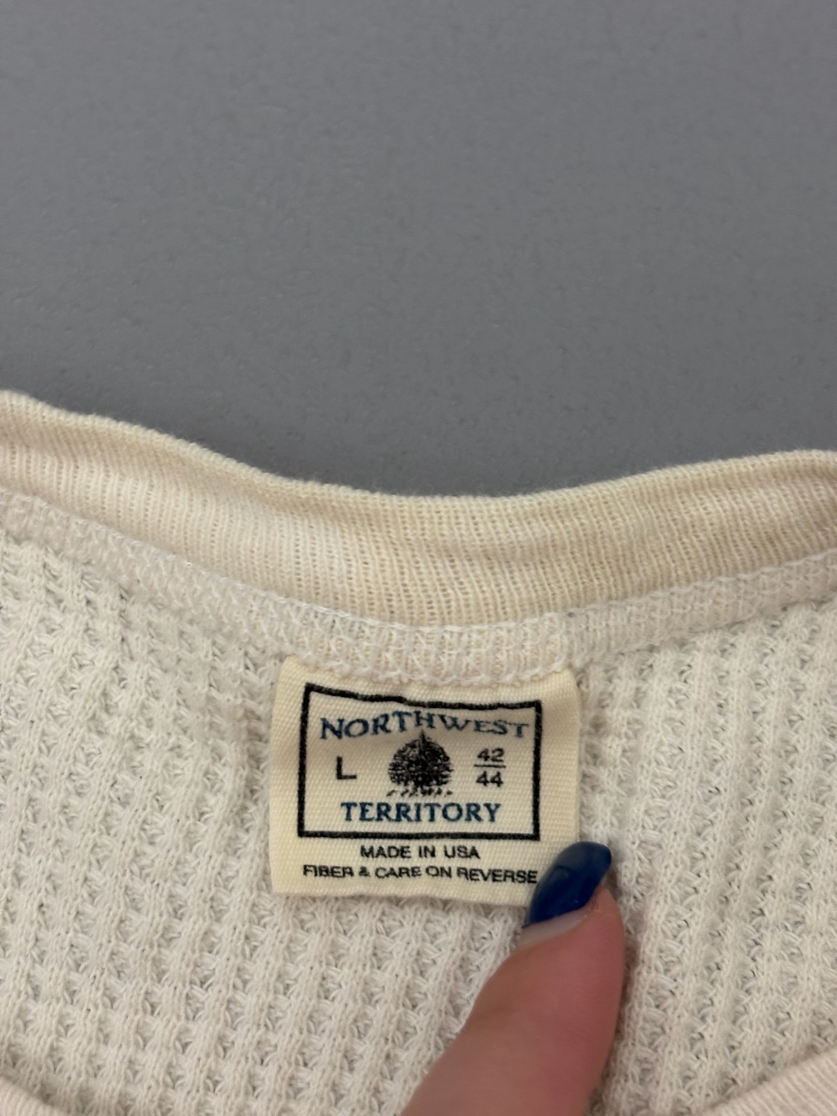 Vintage 80s Northwest Territory Thermal Shirt Cream Waffle Knit Long Sleeve L