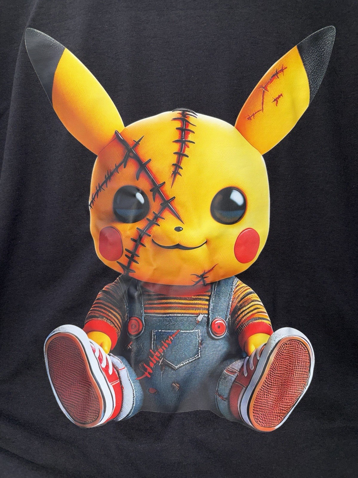 Pikachu Chucky Horror Graphic Tee Black Mens Sz L Pokemon Inspired Streetwear