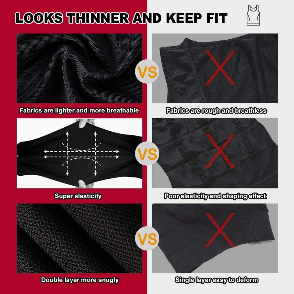 Men Slimming Body Shaper Vest Gynecomastia Compression Shirts Tummy Control Tops