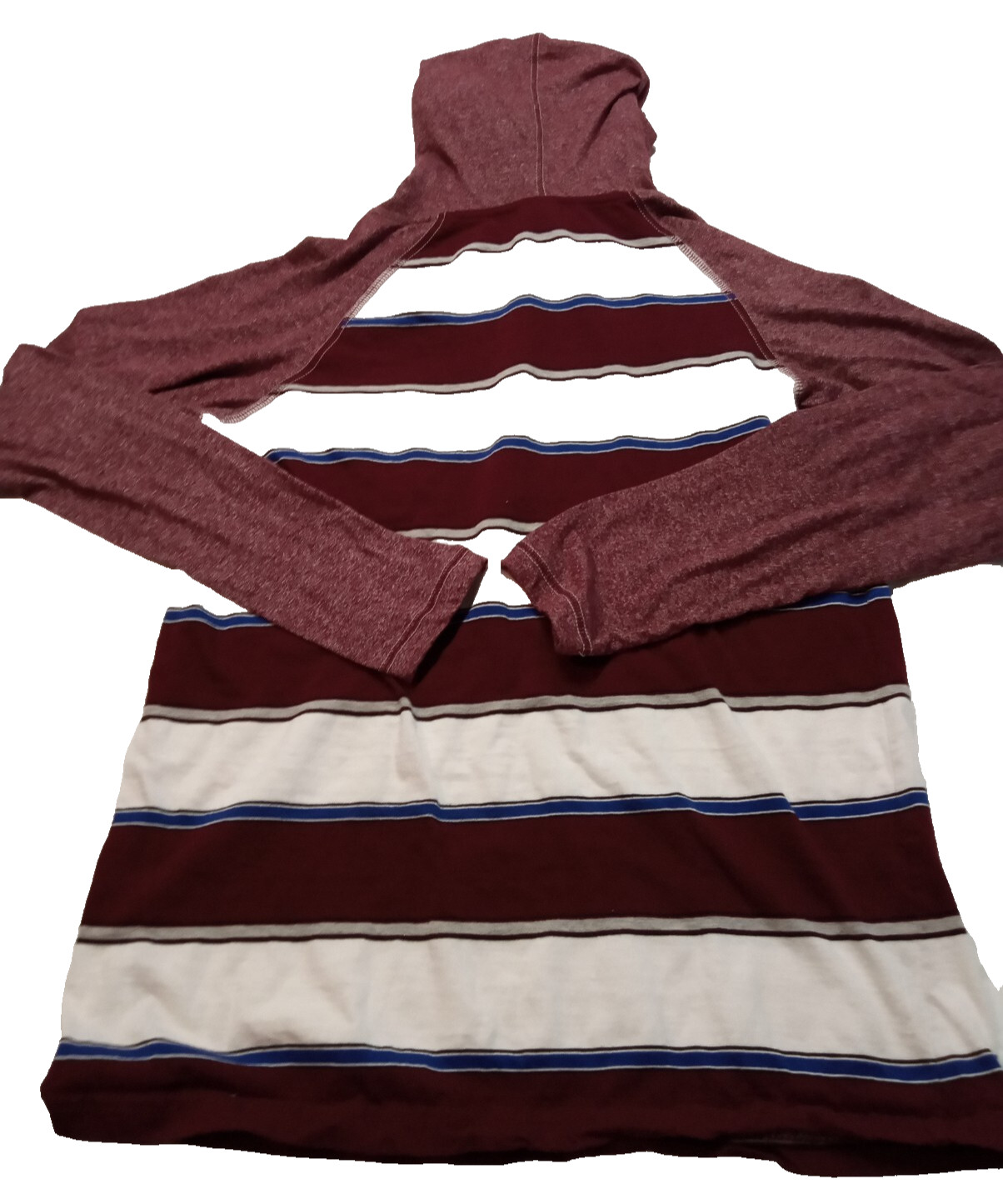 Men’s RUSTIC BLUE Long Sleeve Hooded Maroon & White Shirt Size Medium