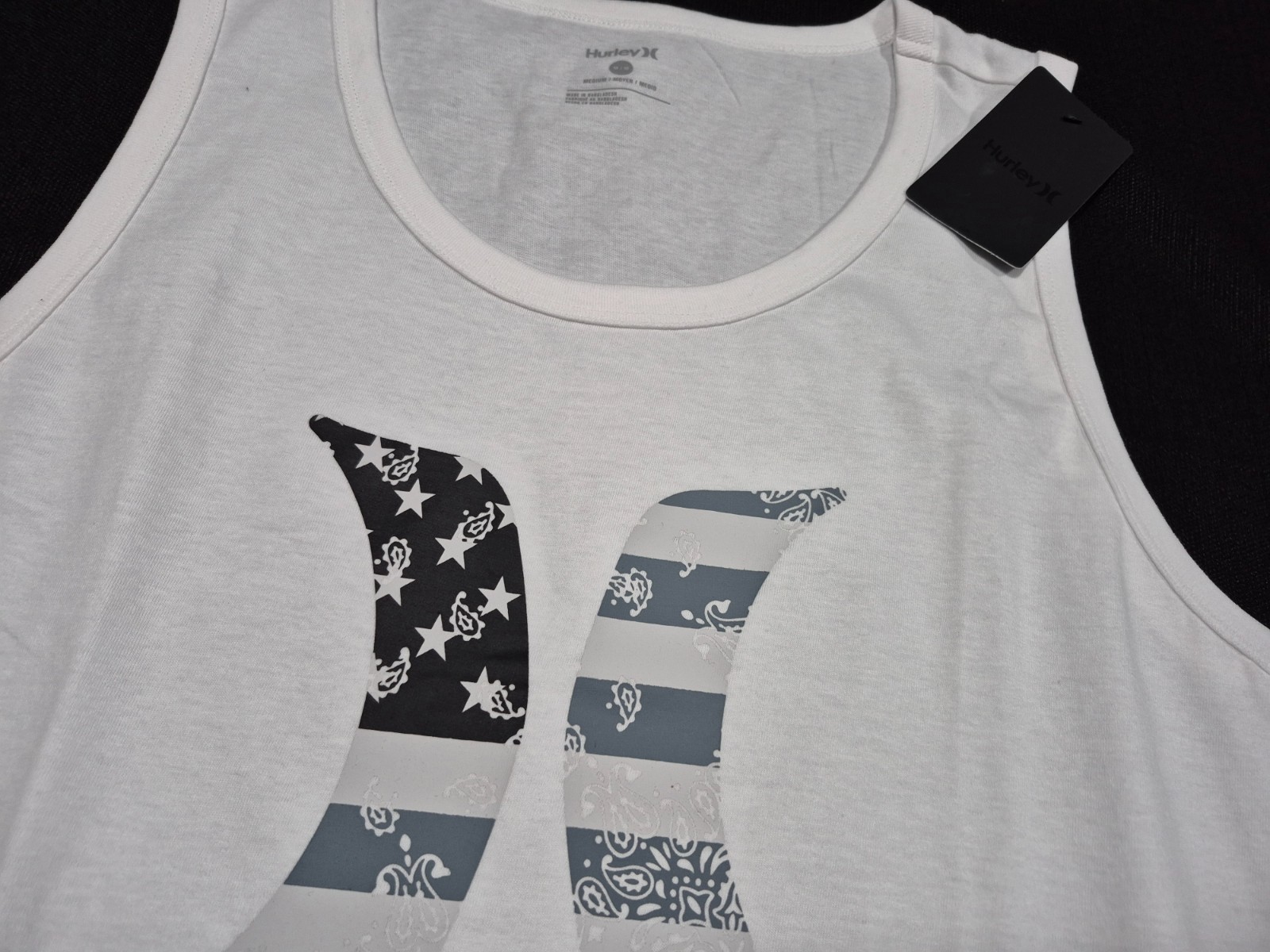 Hurley Men’s Found Nation American Icon Graphic White Tank Top White