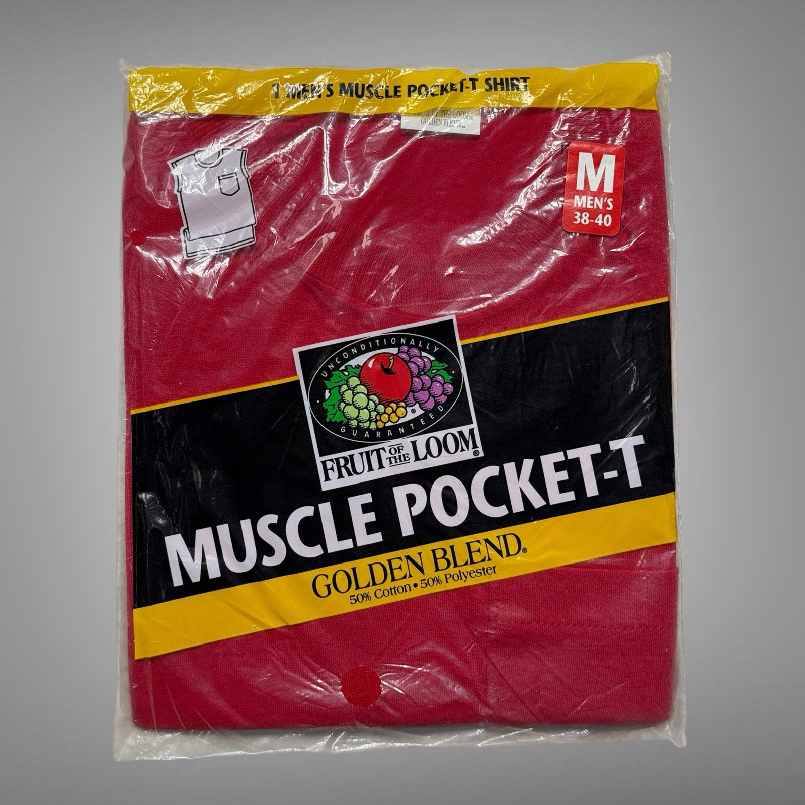 Fruit Of The Loom 1998 Muscle Pocket T Shirt Red Golden Blend Medium NOS