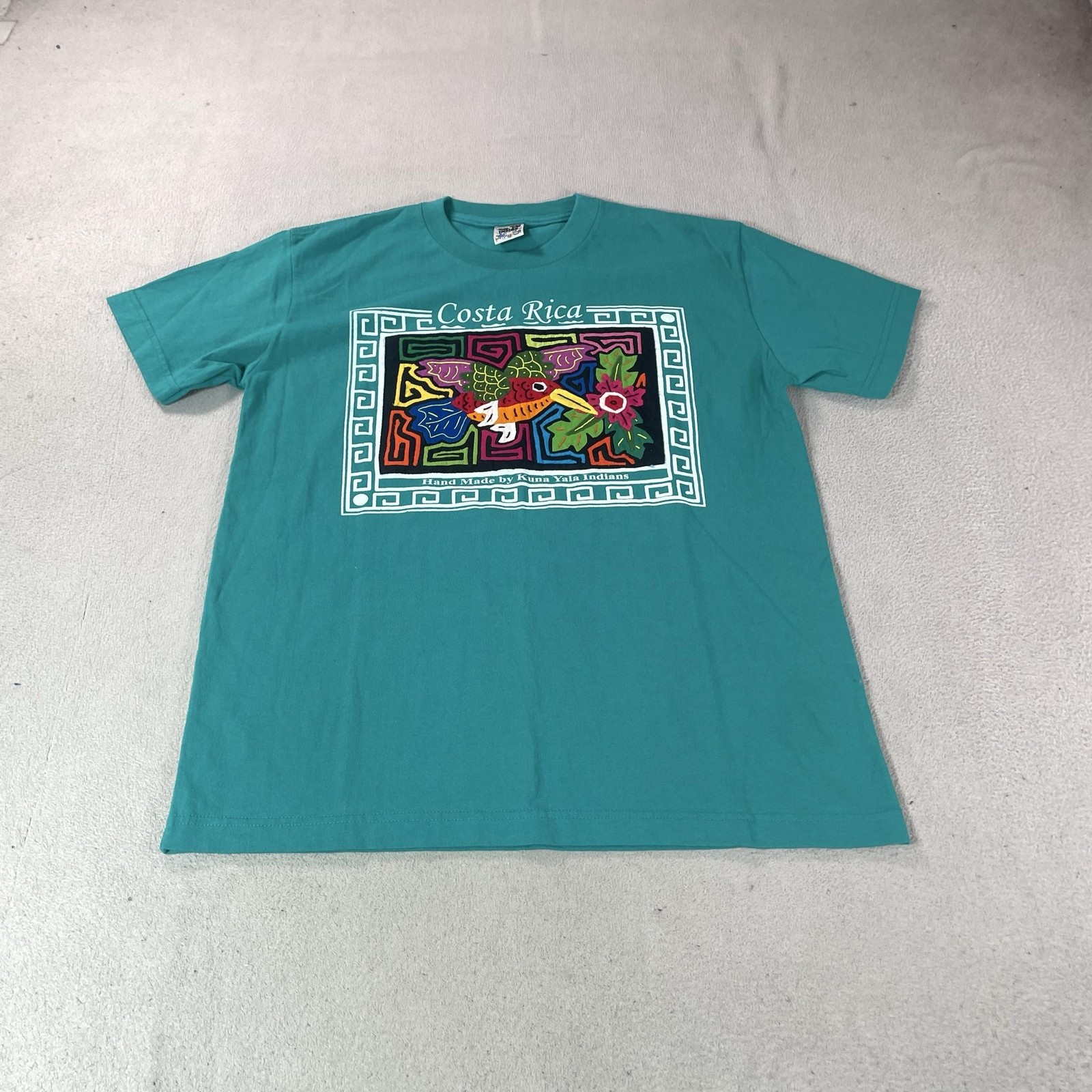 Vintage Costa Rica Shirt Mens Medium Blue Indios Kuna Yala Parrot Bird Graphic