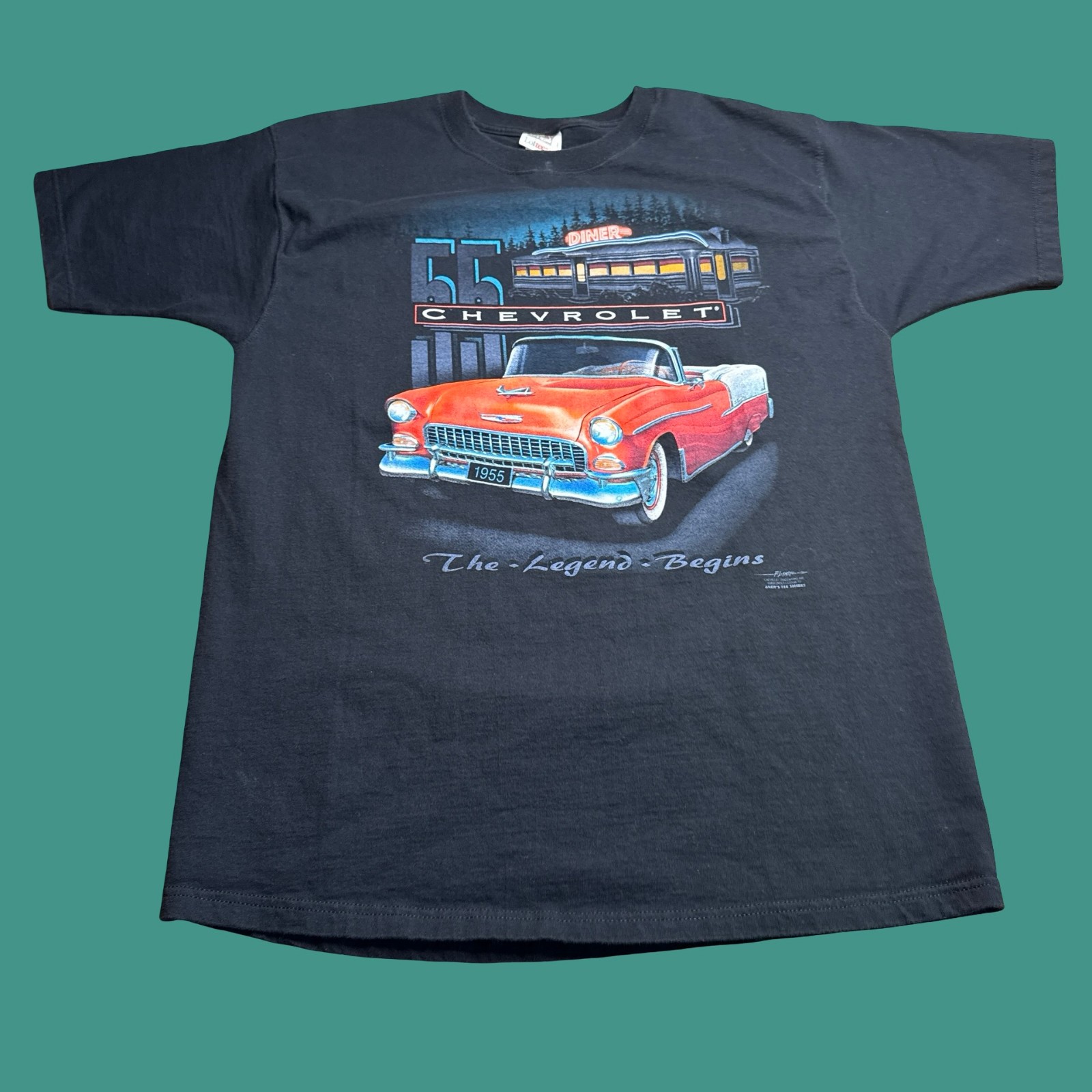 Vintage Chevrolet Bel Air T Shirt Mens XL Black Classic Car Graphic 90s Cotton