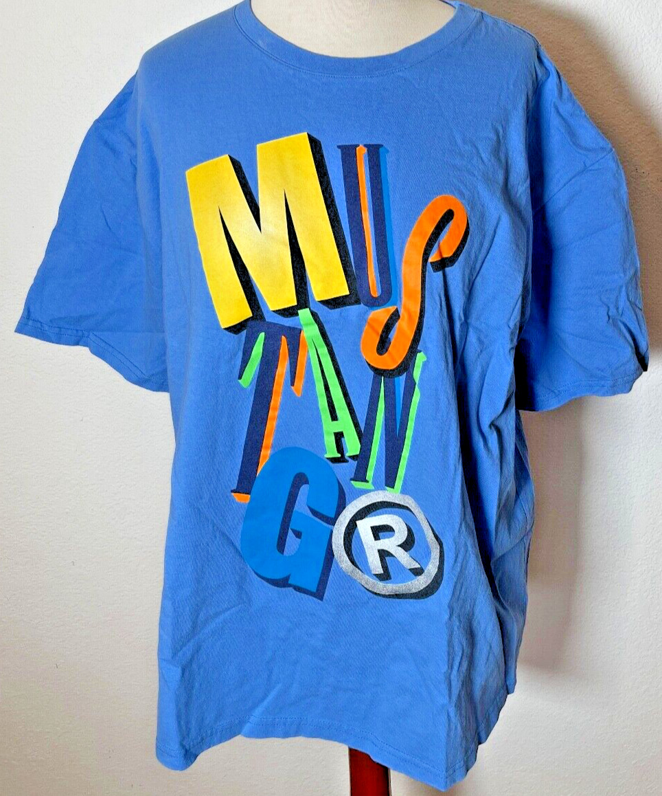 Mustang Mens Shirt Extra Large Car Graphic Tee Blue Cotton Easy Care
