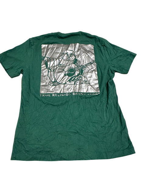 Mens True Religion Jeans Green Foil Silver T shirt 2 Double Sided Medium Buddha