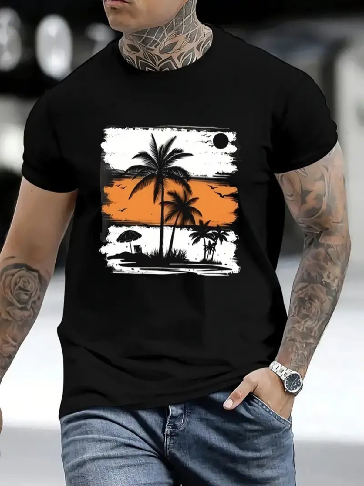 Palm Tree Graphic T-Shirt Tropical Beach Summer Vacation Casual Tee