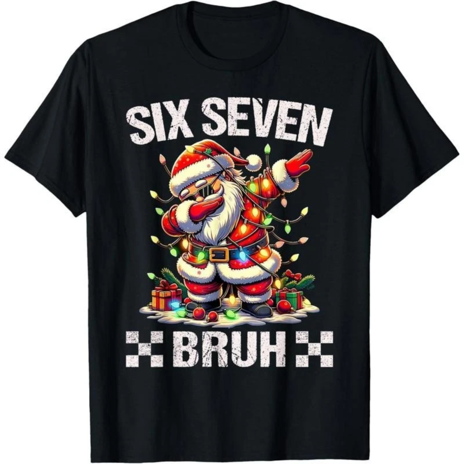 Six Seven Bruh Christmas T-Shirt, Funny Santa Dab Meme Shirt for Men & Women