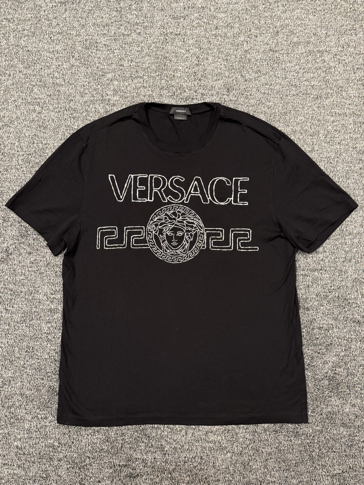 Versace Embroidered T Shirt Mitchel Black Crew Neck Short Sleeve Mens Size Large