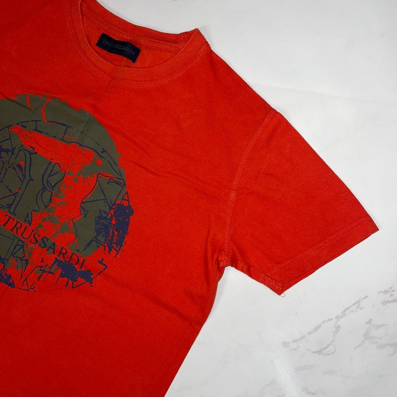 Vintage T-shirt Trussardi Big Logo Luxury tee Short Sleeve Red Size S