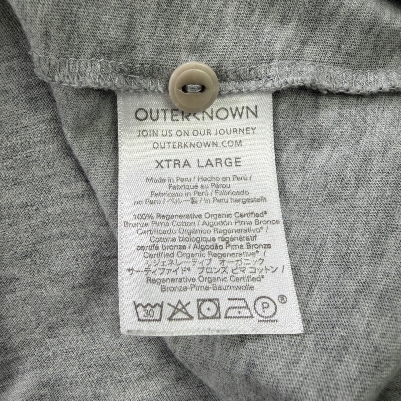 Outerknown Sojourn Henley Grey Organic Pima Cotton Long Sleeve Shirt Mens XL