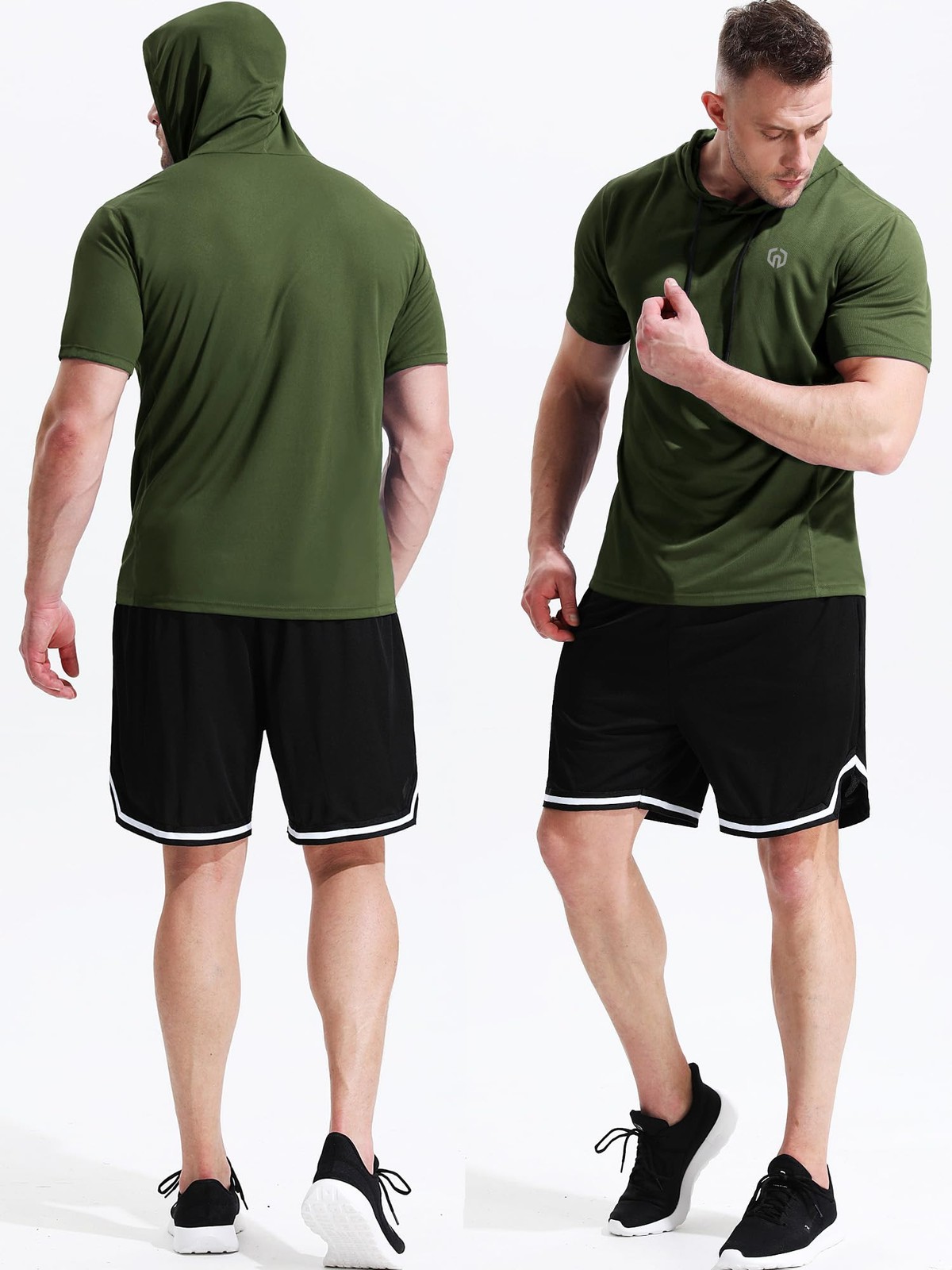 Men’s Running Shirt Mesh Workout Athletic Shirts with Hoods,5084,3 Pack,Black…