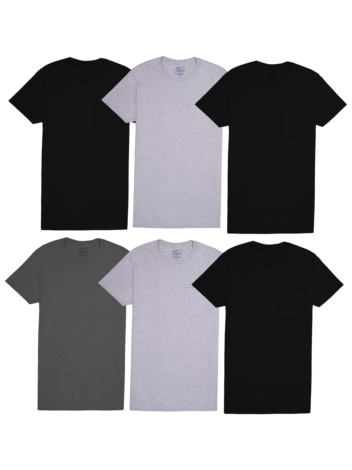 6 Pack Mens Eversoft 100% Cotton Stay Tucked Pocket Crew T-Shirt Large May Vary