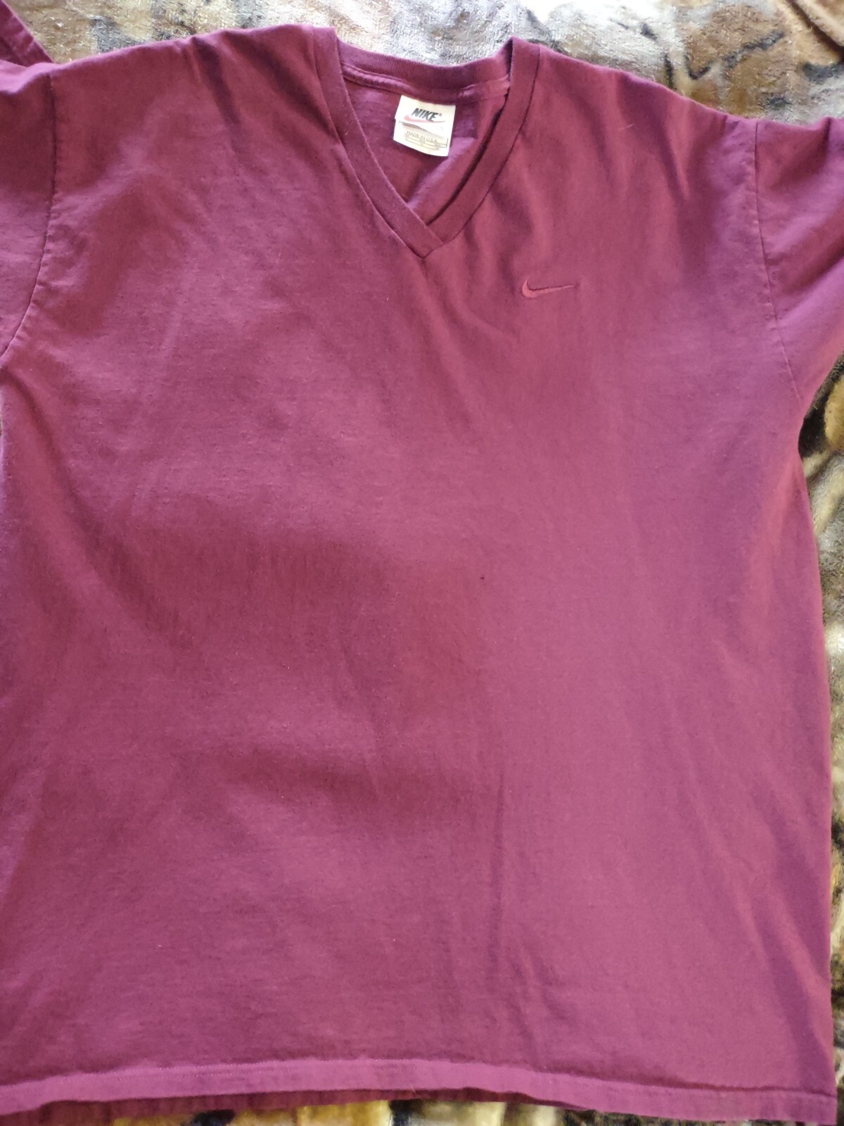 VTG Nike V Neck Tee Mens XL Burgundy Made In USA Embroidered Swoosh
