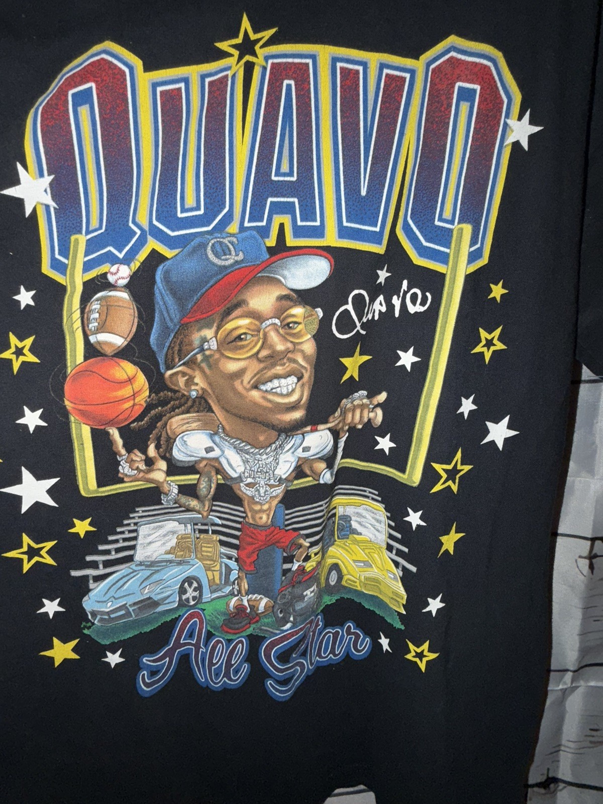 Quavo Men’s Medium Shirt Black All Star Short sleeve crew neck Stars Graphic