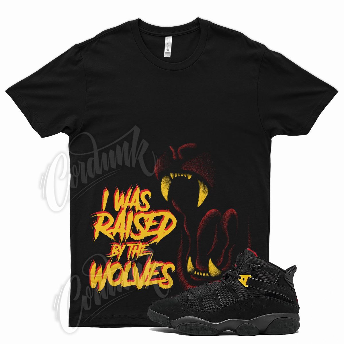 Black WOLVES T Shirt for J1 Rings 6 University Red Yellow 14 Last Shot