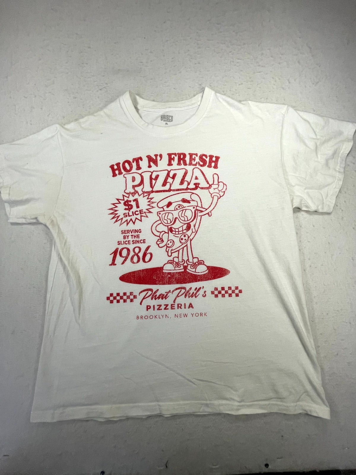 Brisco Brands Hot N Fresh Phat Phils Pizzeria T Shirt Mens XL White Graphic
