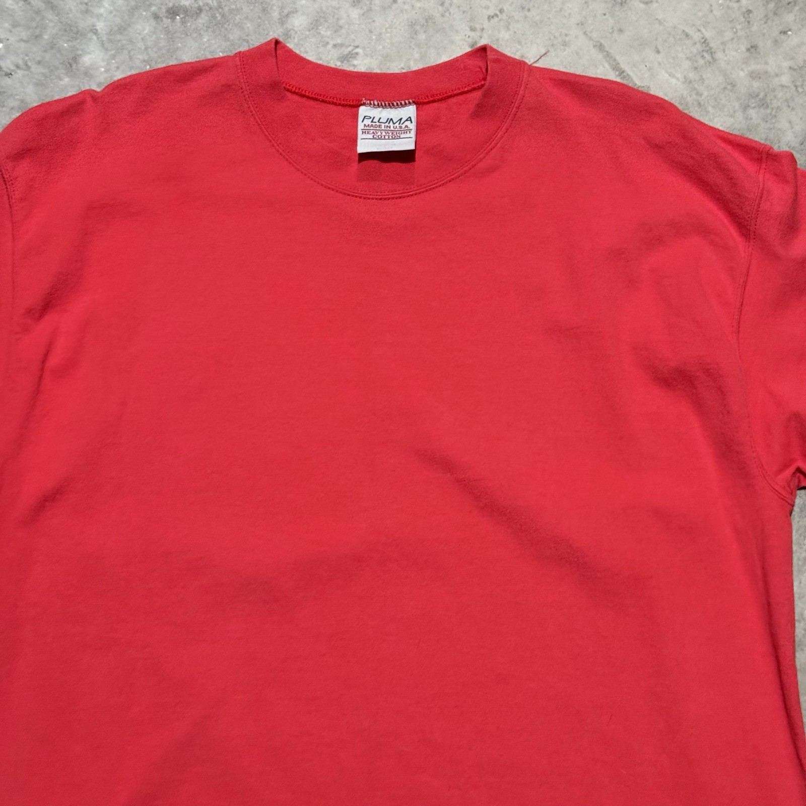 Vintage Pluma Shirt Men Large Crew Tee Red Tshirt Short Sleeve Plain USA Made