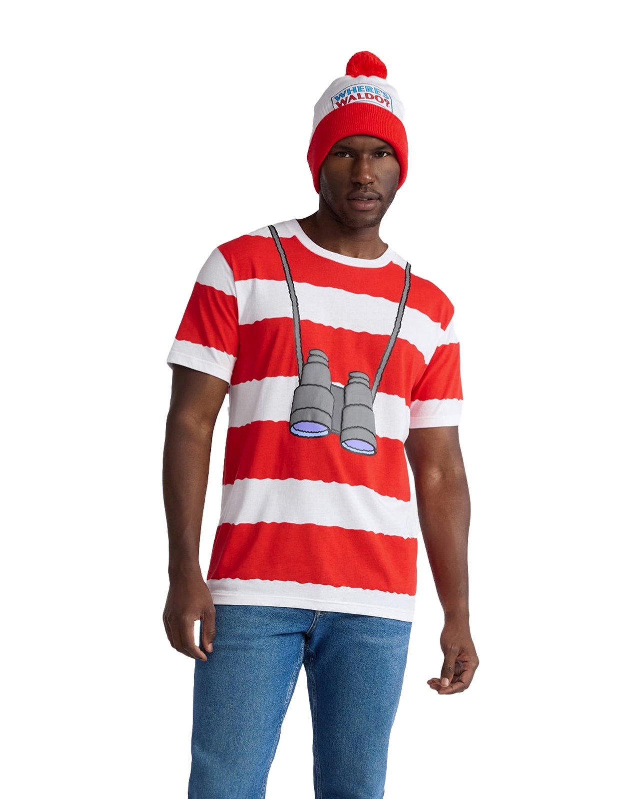 Where’s Waldo T-Shirt Men’s Costume Dress Up Tee and Beanie Set