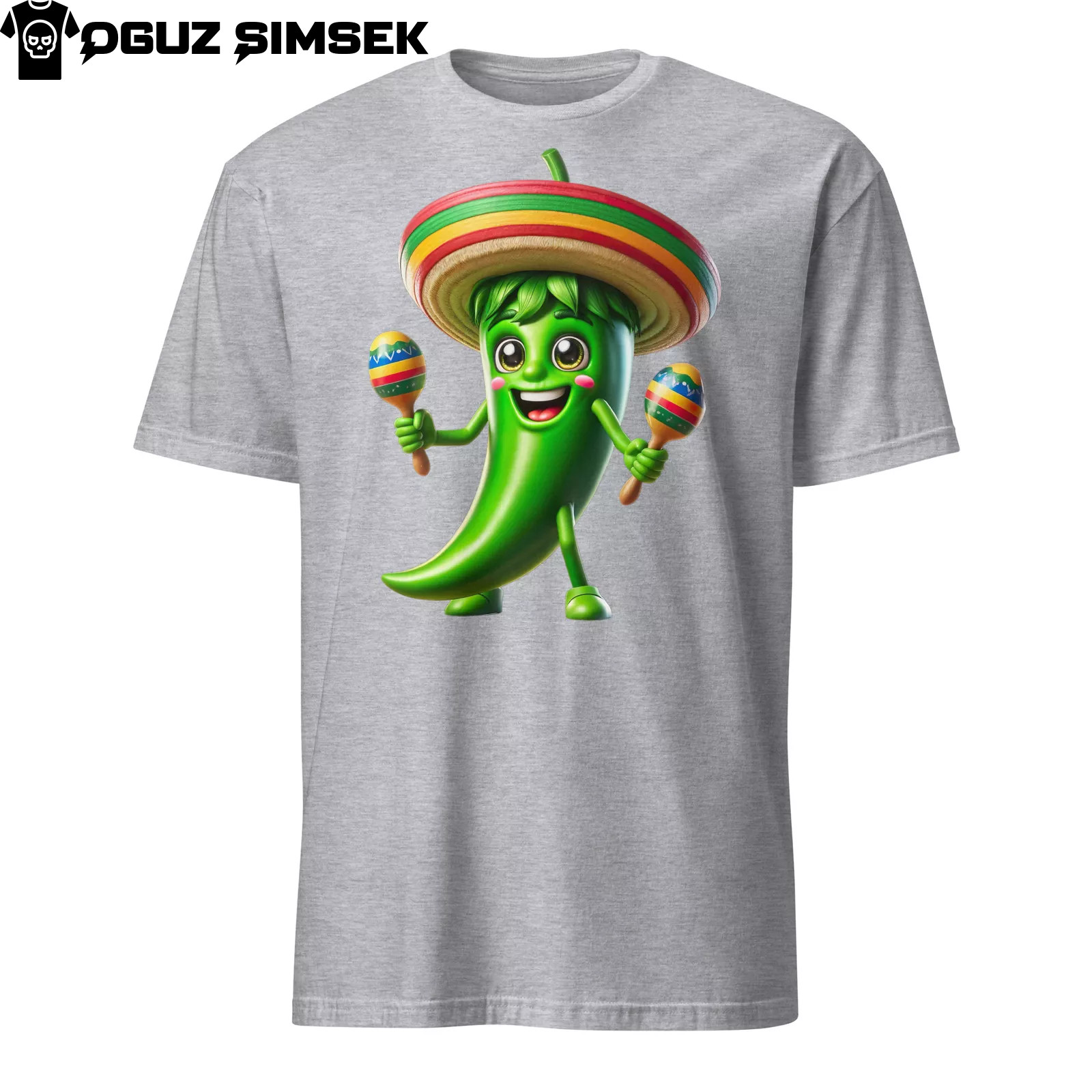 Spicy Fiesta Unleashed! Happy Chili Pepper Graphic Tee, Sombrero Included! 💃 🎶