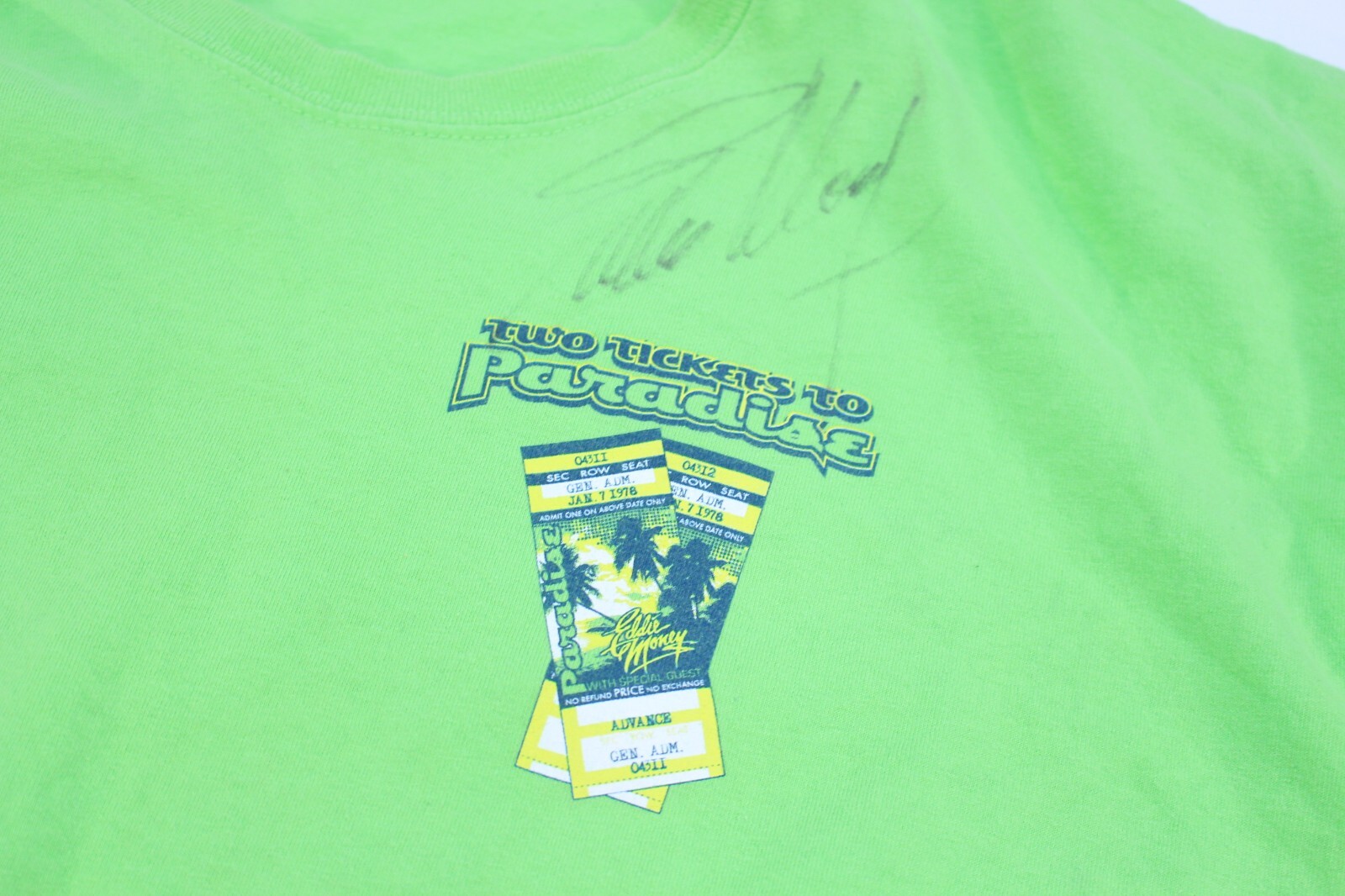 VTG Eddie Money Autograph Tour T-Shirt Tee 2XL Signature Band Auto Paradise Two