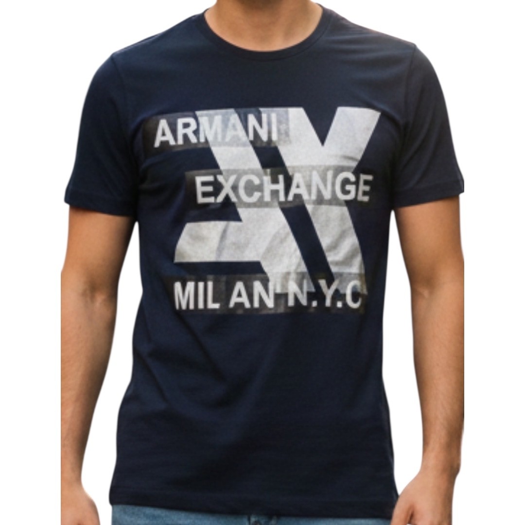 $50 ARMANI EXCHANGE Navy MILAN NYC Short Sleeve Slim Fit Designer T-shirt NWT