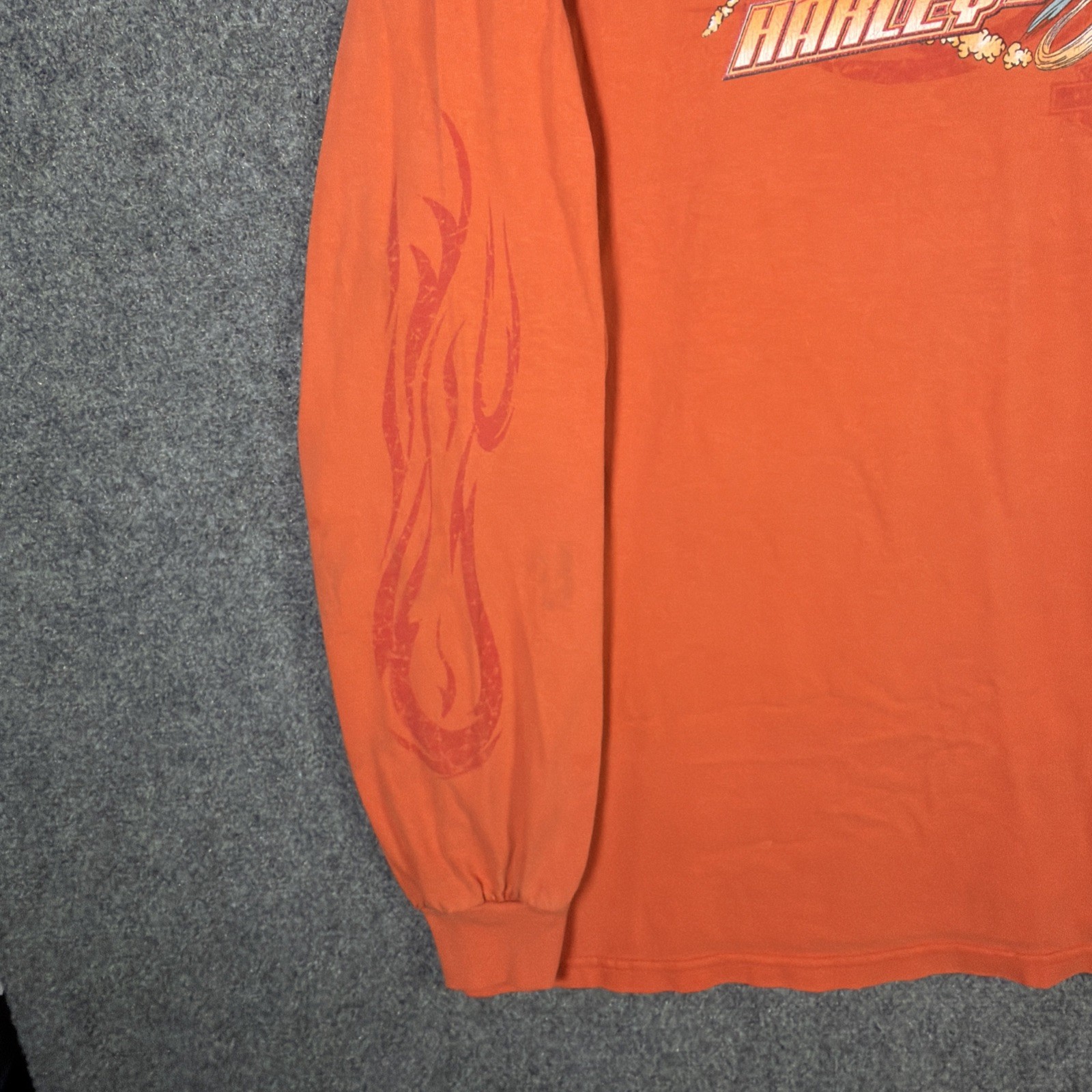 Vintage Harley Davidson Shirt 2XL Orange 90s Long Sleeve Flames Looney Tunes