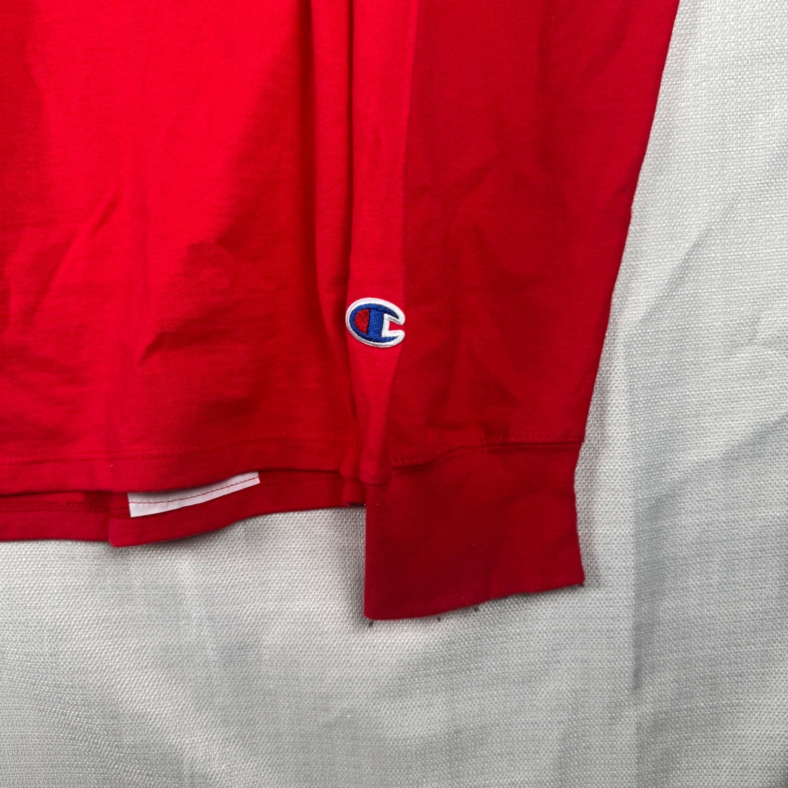 Champion Mens Red Long Sleeve Script Logo Graphic T-Shirt GT78H Large