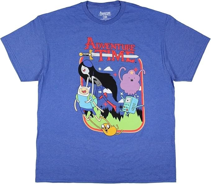 Cartoon Network Adventure Time Mens Finn And Friends Blue Shirt New 2XL