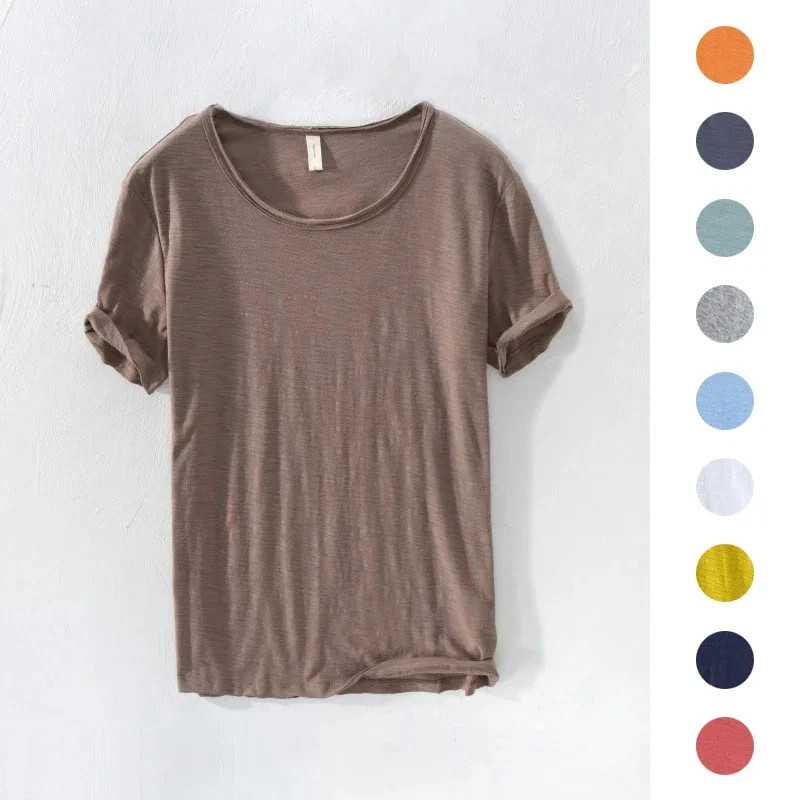 Retro Raw Edge T-Shirt for Men, 100% Cotton, Lightweight,Breathable,Slim-fit