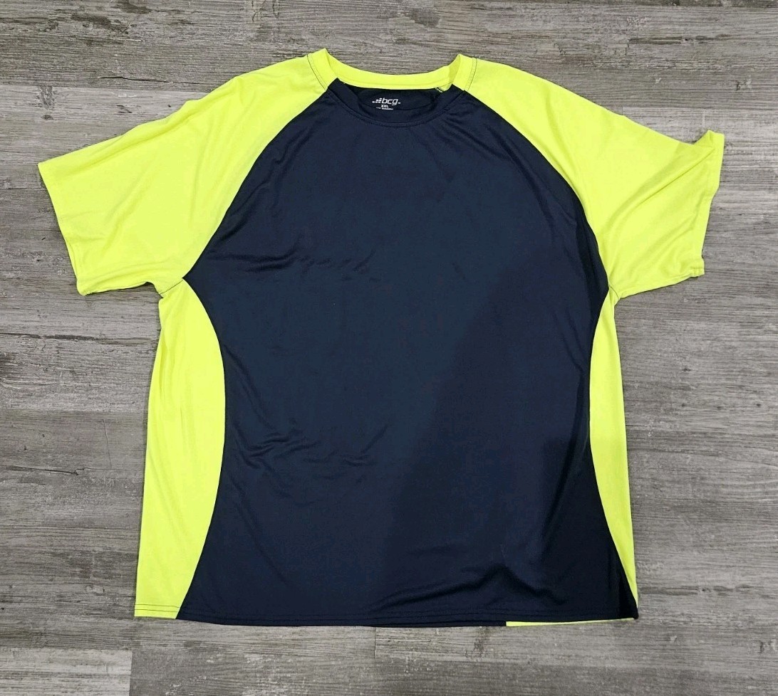 Mens XXL Two Tone Pullover BCG Navy Neon Yellow Short Sleeves Side Panels