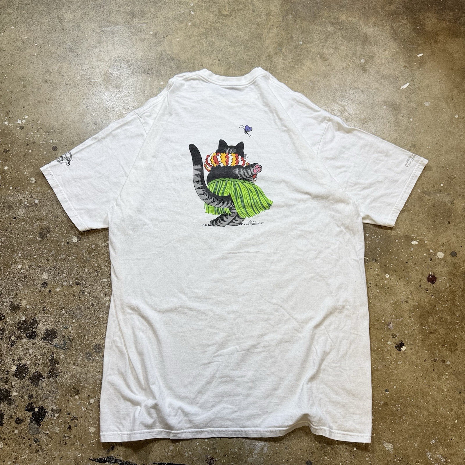 VTG Crazy Shirt Hawaii Shirt Mens XL White Hulu Cat B Kliban Maui Grass Island