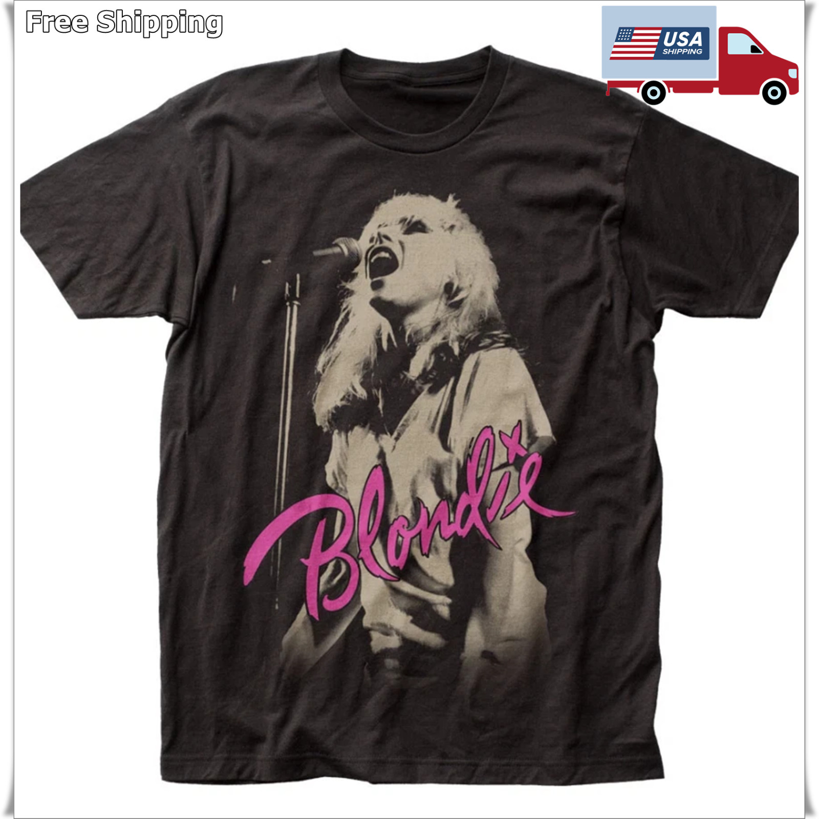 Blondie Mic T-Shirt – Men’s Rock & Roll Music Band Tee Black S–4XL