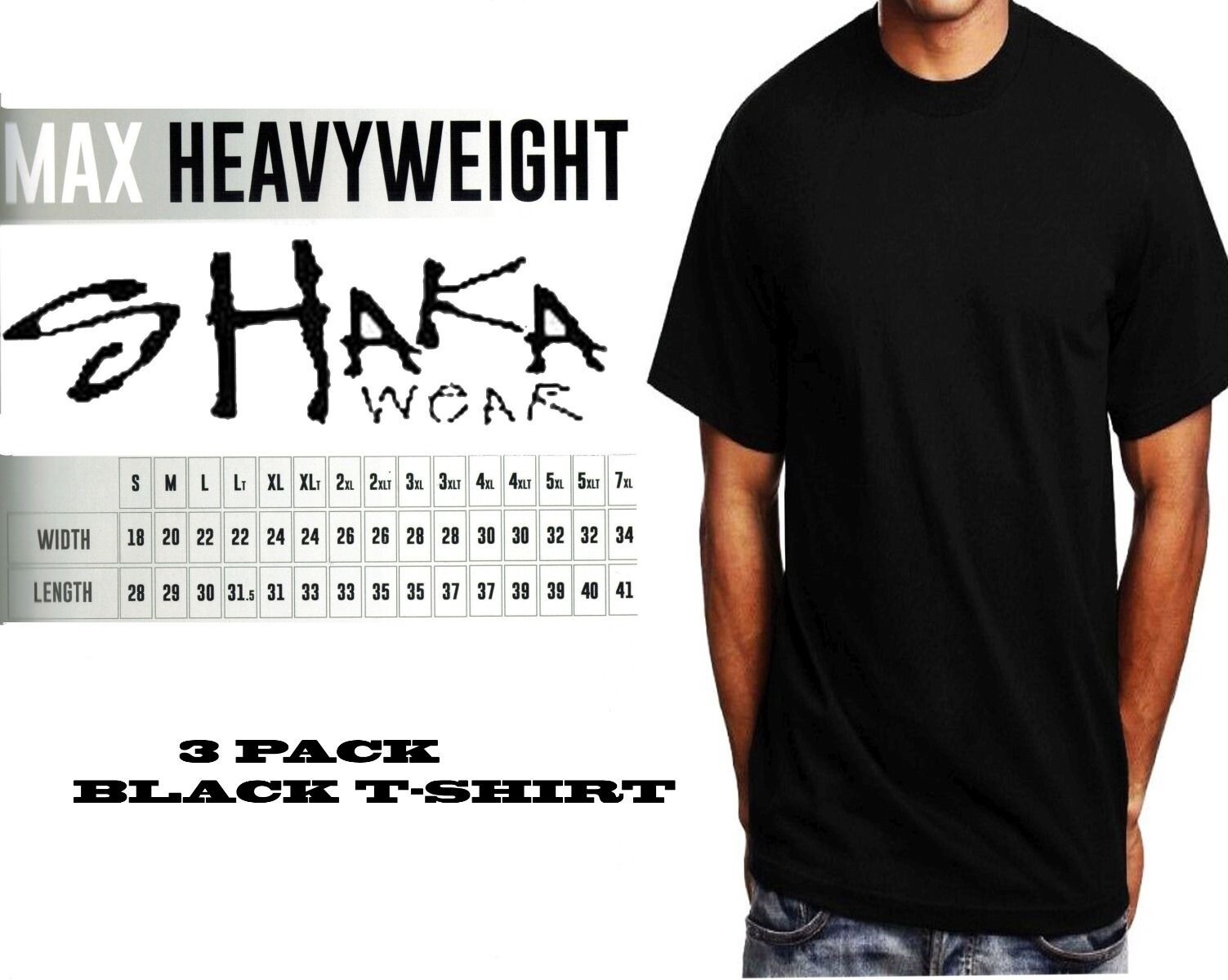 3 Pack Shaka Wear Mens Max Heavyweight T-shirt Black Basic Plain Tee