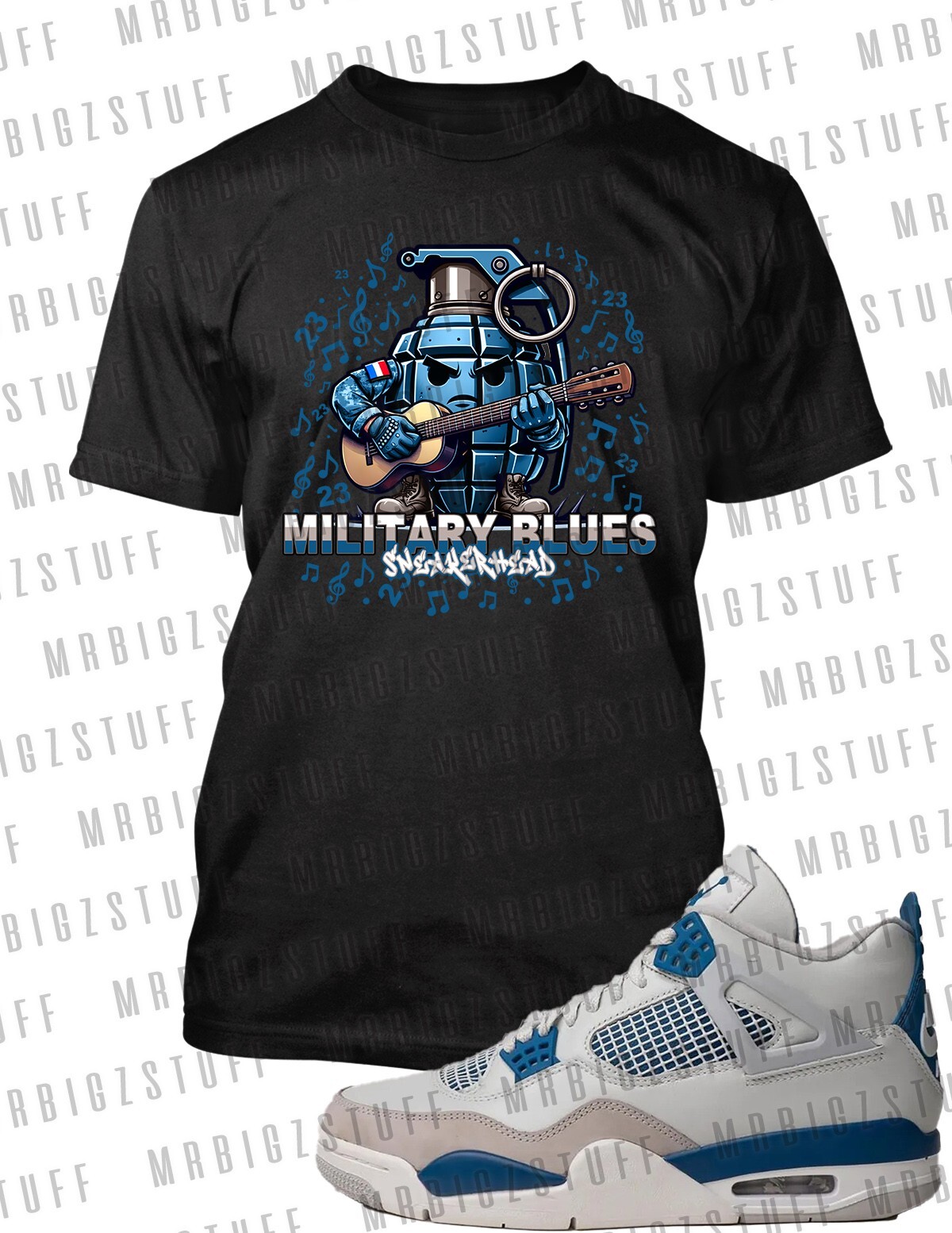 Grenade Blues 8XL Big Tall Graphic Greystone Tee Shirt to Match J4 Military Blue