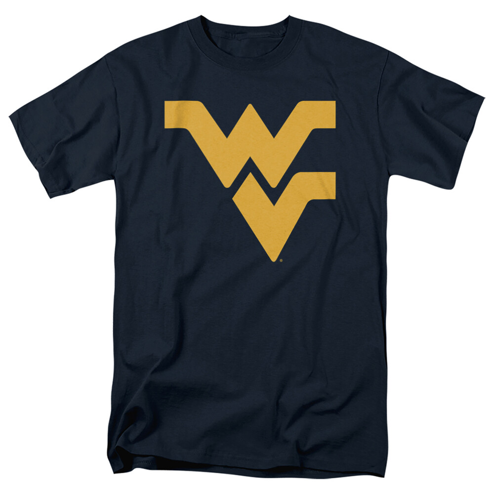 West Virginia University Adult T-Shirt Distressed Primary Logo, Navy, S-5XL