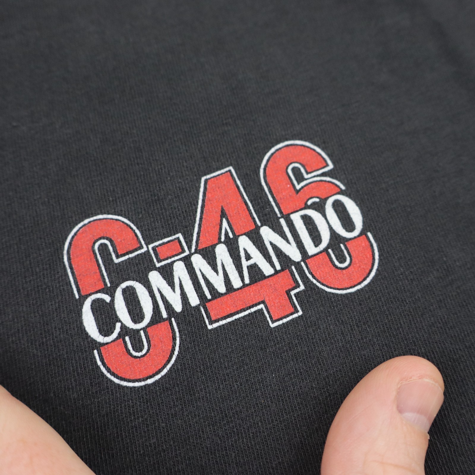 Vintage China Doll C46 Commando T Shirt Mens XL Black WWII Airplane Pin Up Tee