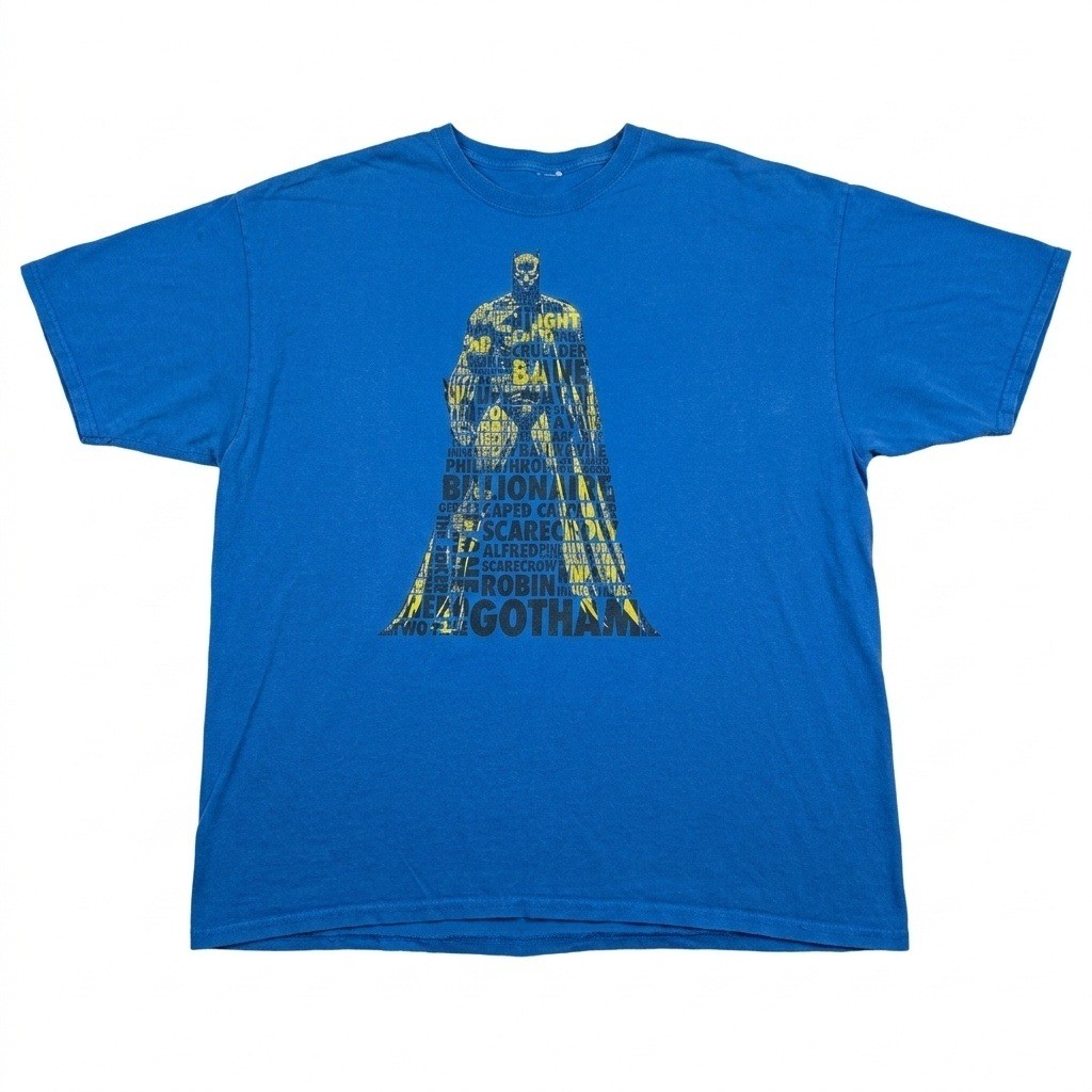 Men’s 2XL Batman T-Shirt Men Blue DC Comics Caped Crusader Gotham Word Art G