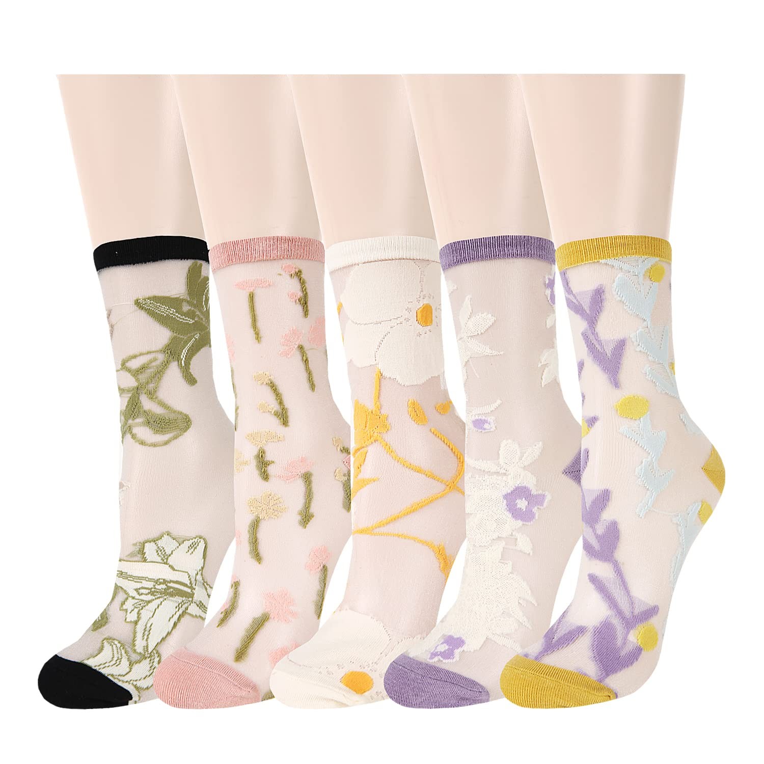 Sheer Mesh Socks Women Floral See Through Transparent Nylon Ankle Socks for G…