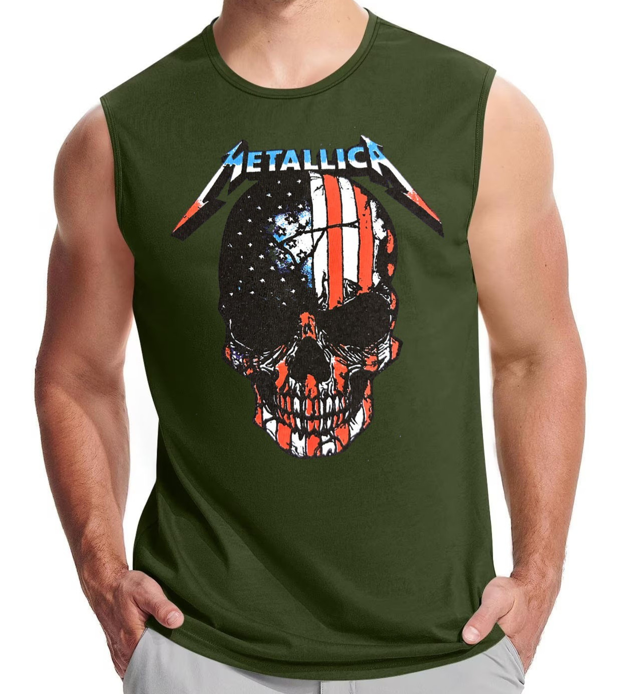METALLICA AMERICAN SKULL PUNK ROCK Band Muscle Shirt (multiple colors)