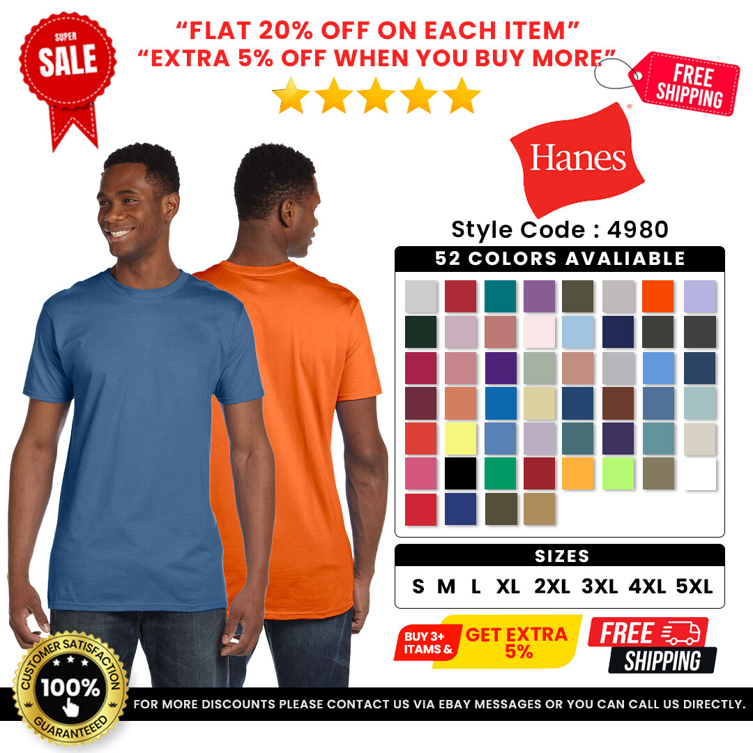 Hanes 4980 Unisex Short Sleeve Lightweight Tee Perfect Nano Crew Neck T-Shirt