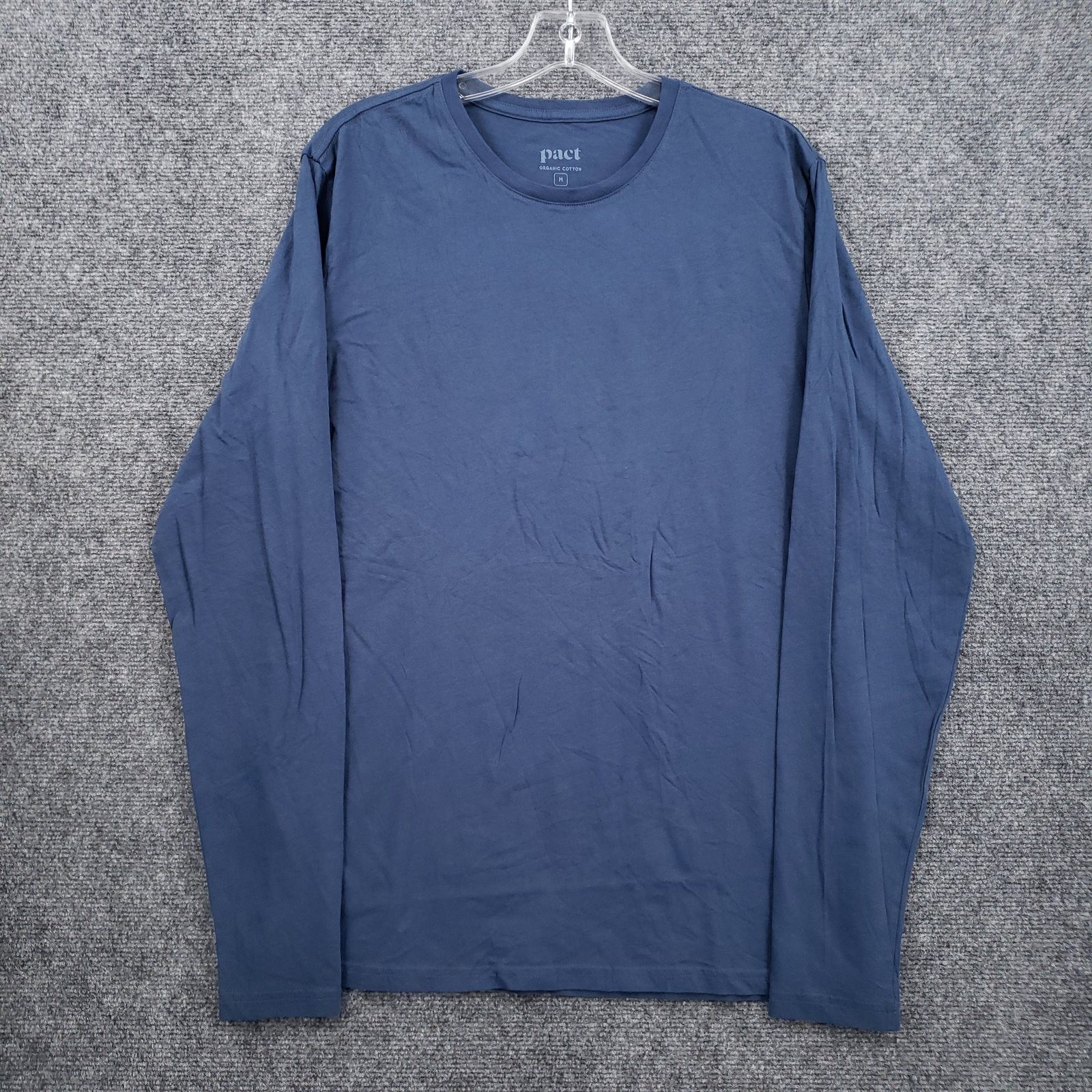 Pact T Shirt Mens M Medium Blue Organic Cotton Crew Neck Long Sleeve Tee