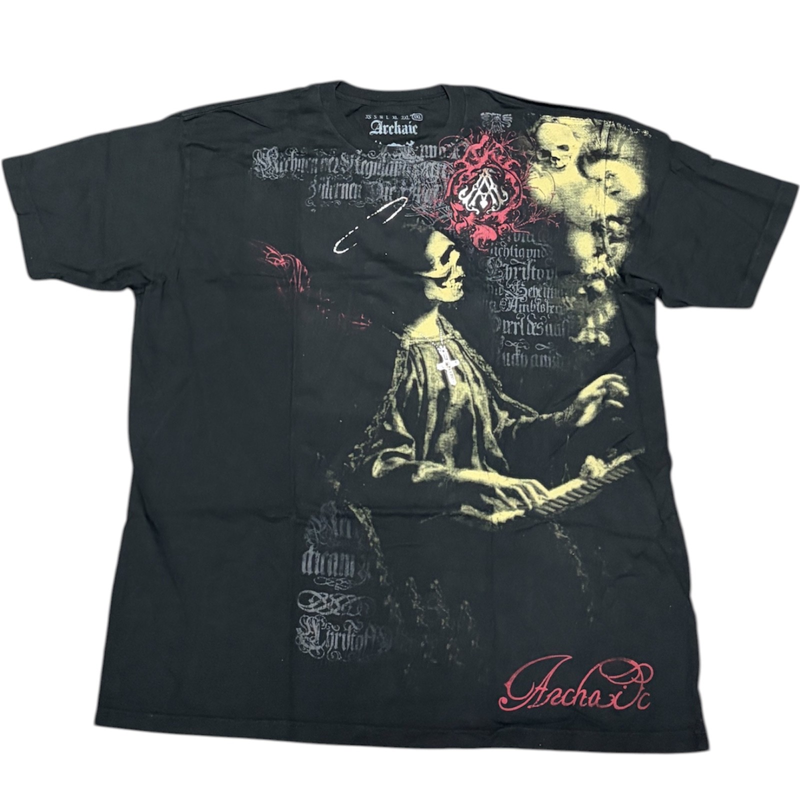 ARCHAIC by AFFLICTION Black LULLABY Short Sleeve Slim Fit Y2K Mens T-shirt NWT