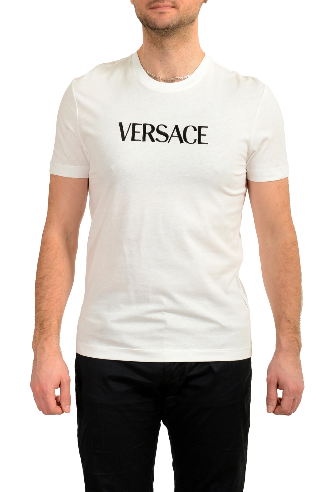 Versace Men’s White Short Sleeve Logo Embroidery T-Shirt US 2XL IT 56